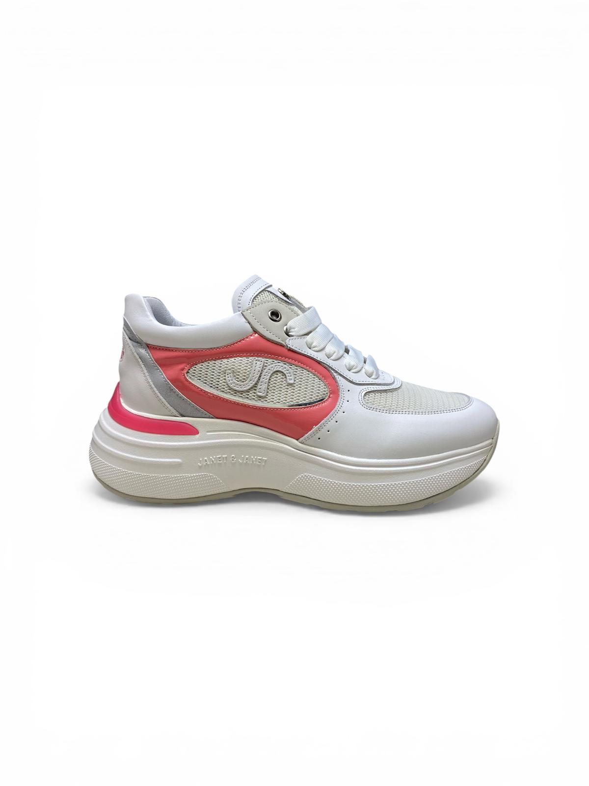 Sneakers Donna "JANET & JANET" J-061   Vera Pelle Bianco Rosa