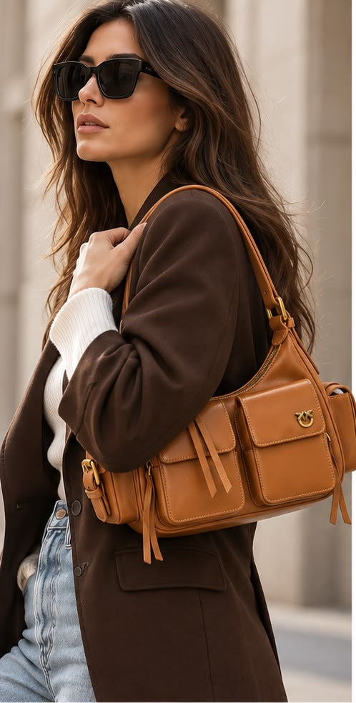 BORSA DONNA “PINKO ”CARGO BAG CLASSIC A226G L17Q PELLE CUOIO