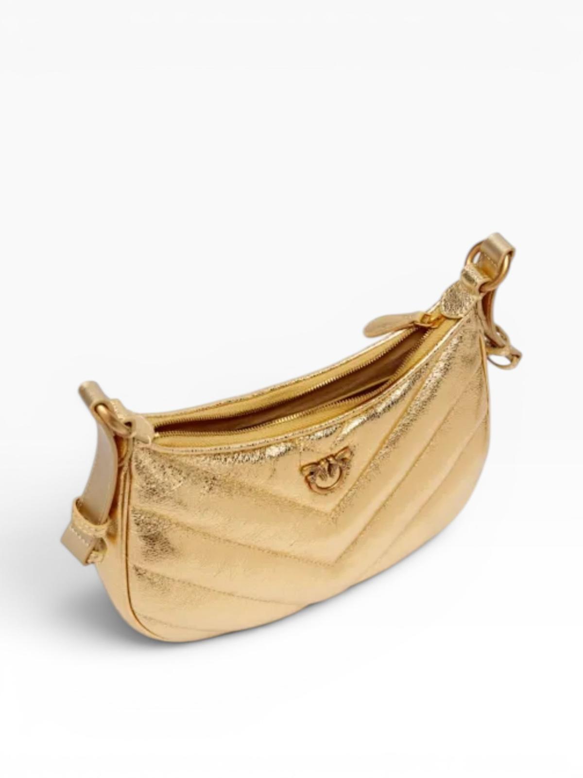 BORSA DONNA “PINKO ” HALF MOON MINI FL WRINKLED METAL LEATHER ZZLQ ORO