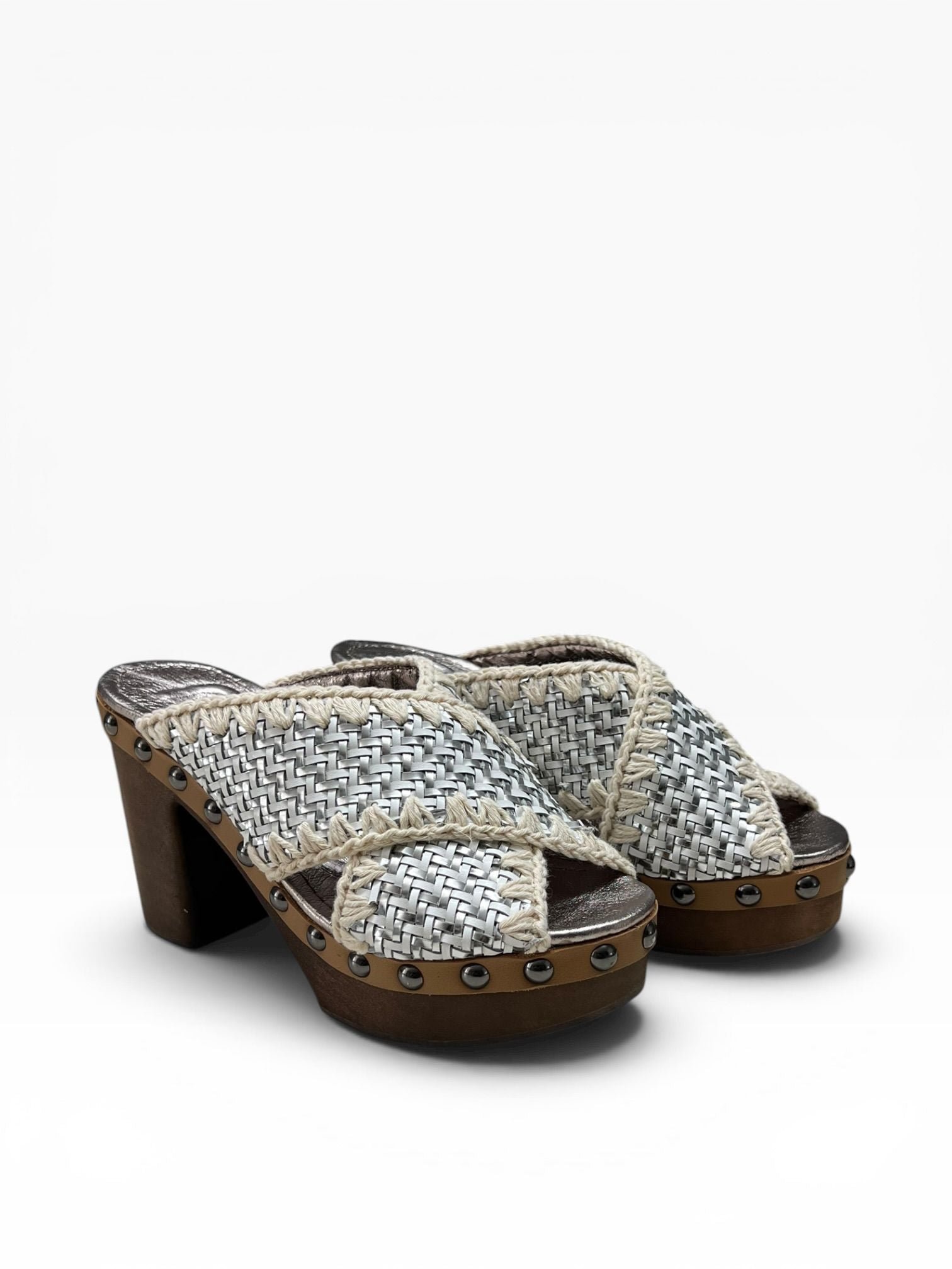 Sandali Tacco Plateau Donna "MOU" MU.HIGHWOODWOLEA WWHSIL  Pelle Bianco/Argento/Beige