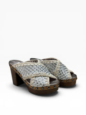 Sandali Tacco Plateau Donna "MOU" MU.HIGHWOODWOLEA WWHSIL  Pelle Bianco/Argento/Beige
