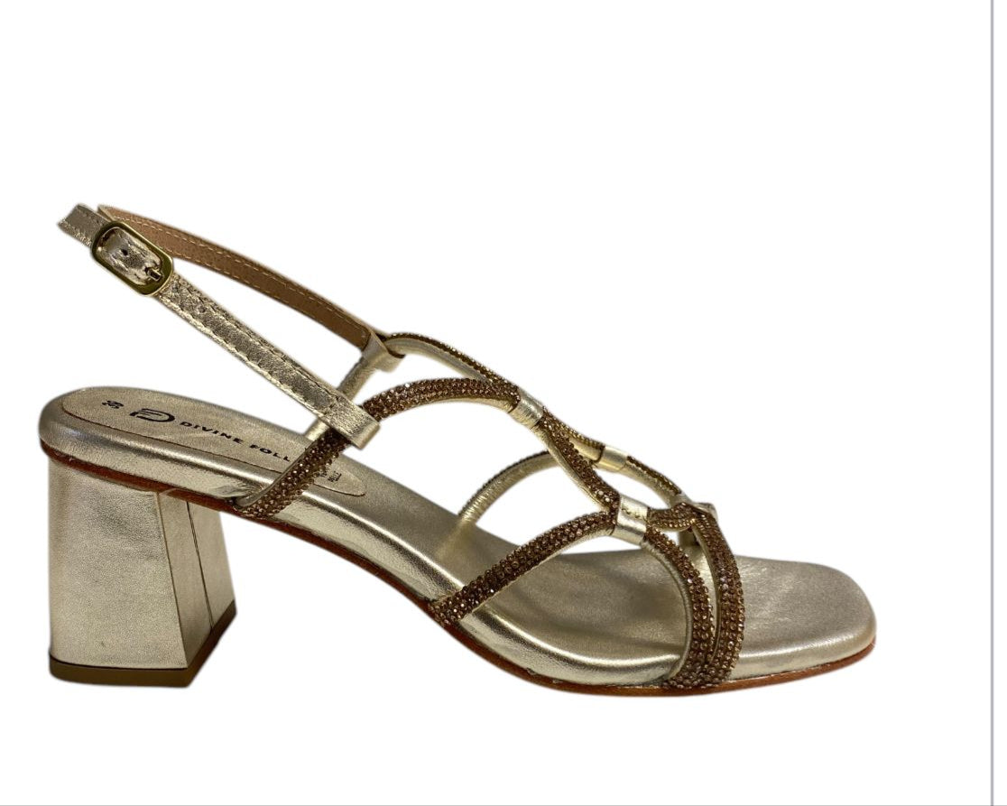 SANDALI GIOIELLO DONNA "DIVINE FOLLIE" 24203 VERA PELLE GOLD/STRASS PRIMAVERA/ESTATE 2025