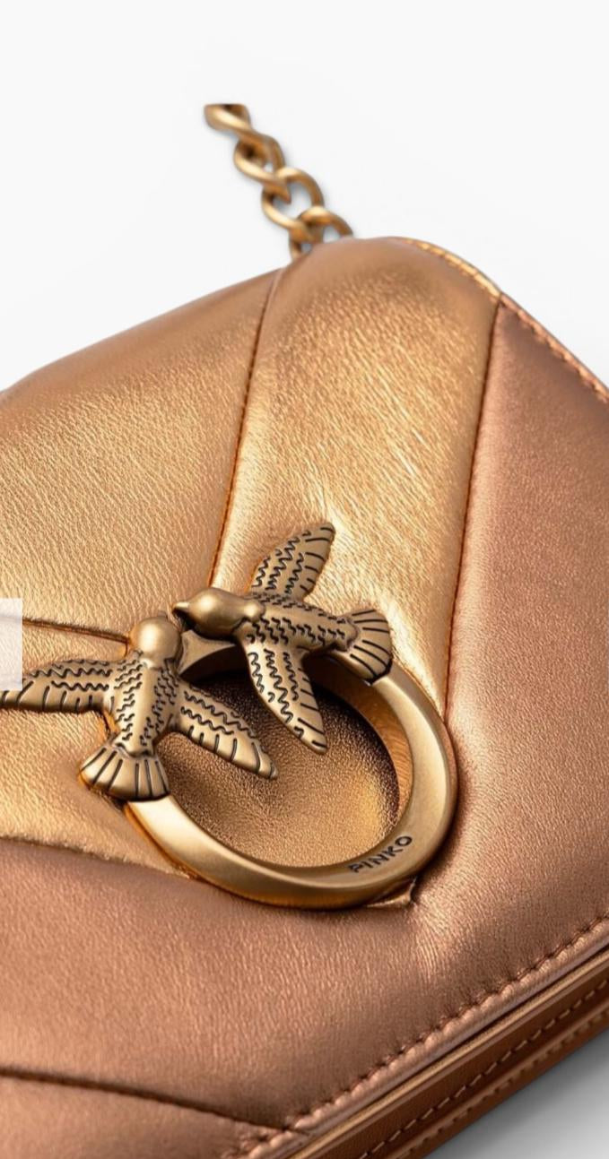BORSA DONNA “PINKO ” LOVE CLICK MINI BIG CHEVRON INTARSI B31Q NAPPA ZUCCA ANTIQUE GOLD