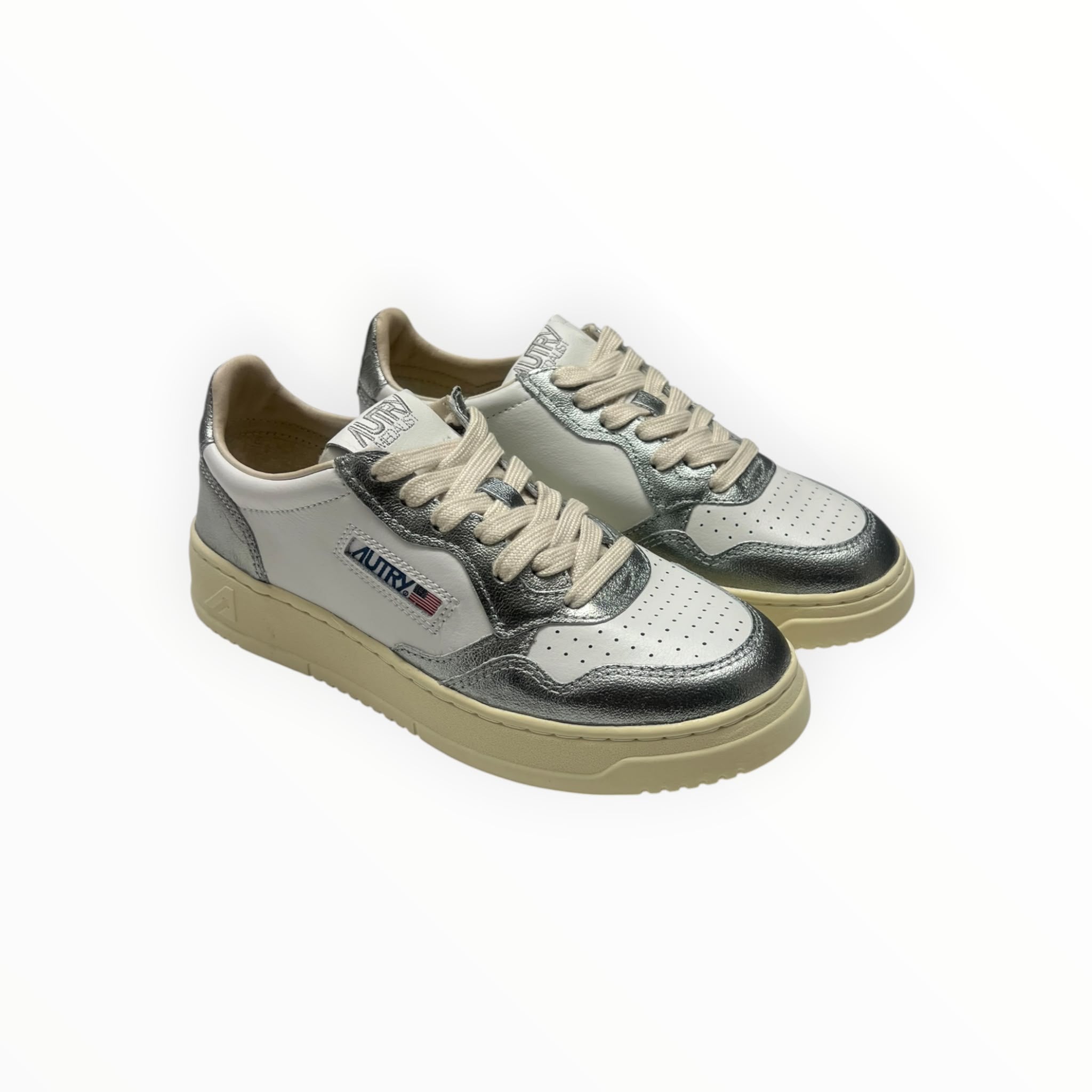 SNEAKERS DONNA “AUTRY” MEDALIST AULW WB44 PELLE BIANCO/ARGENTO METAL