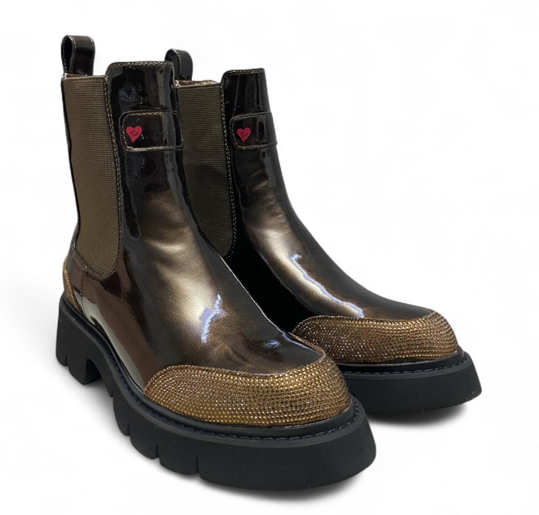 Stivaletti Beatles Donna “BRACCIALINI” L41  Vernice Bronzo/Oro