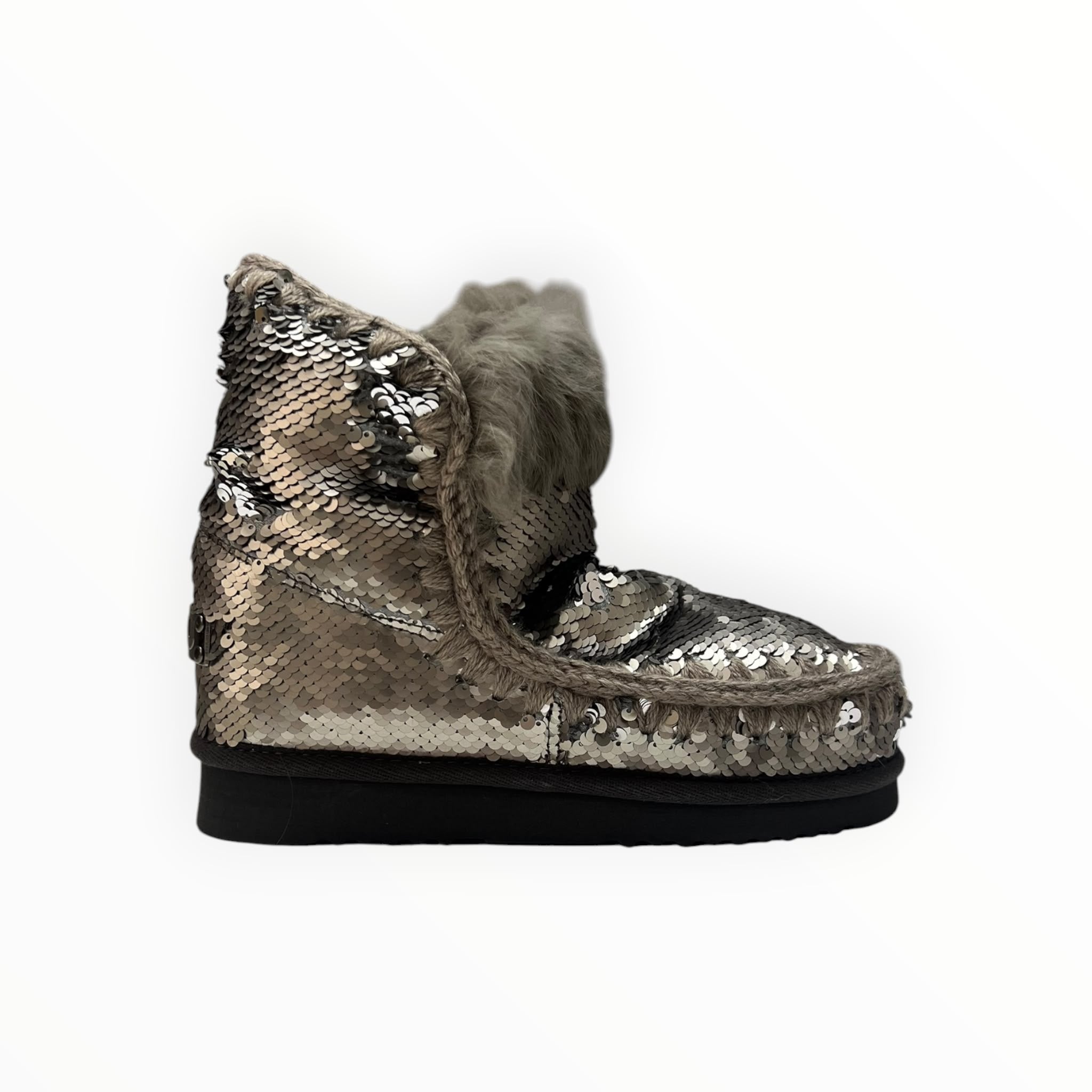 Stivaletti Donna "MOU" MU.FW101015G Eskimo All Sequins Rabbit Fur Trim Metal/Argento