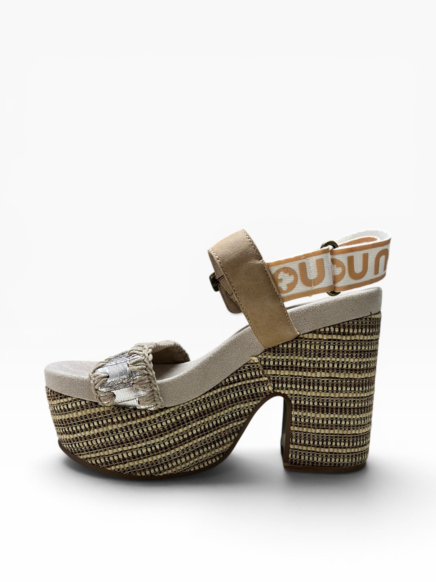 Sandali Tacco Plateau Donna "MOU" MU.SW281002C HIGH HEEL CUTSIL Beige/Argento