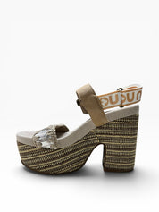 Sandali Tacco Plateau Donna "MOU" MU.SW281002C HIGH HEEL CUTSIL Beige/Argento