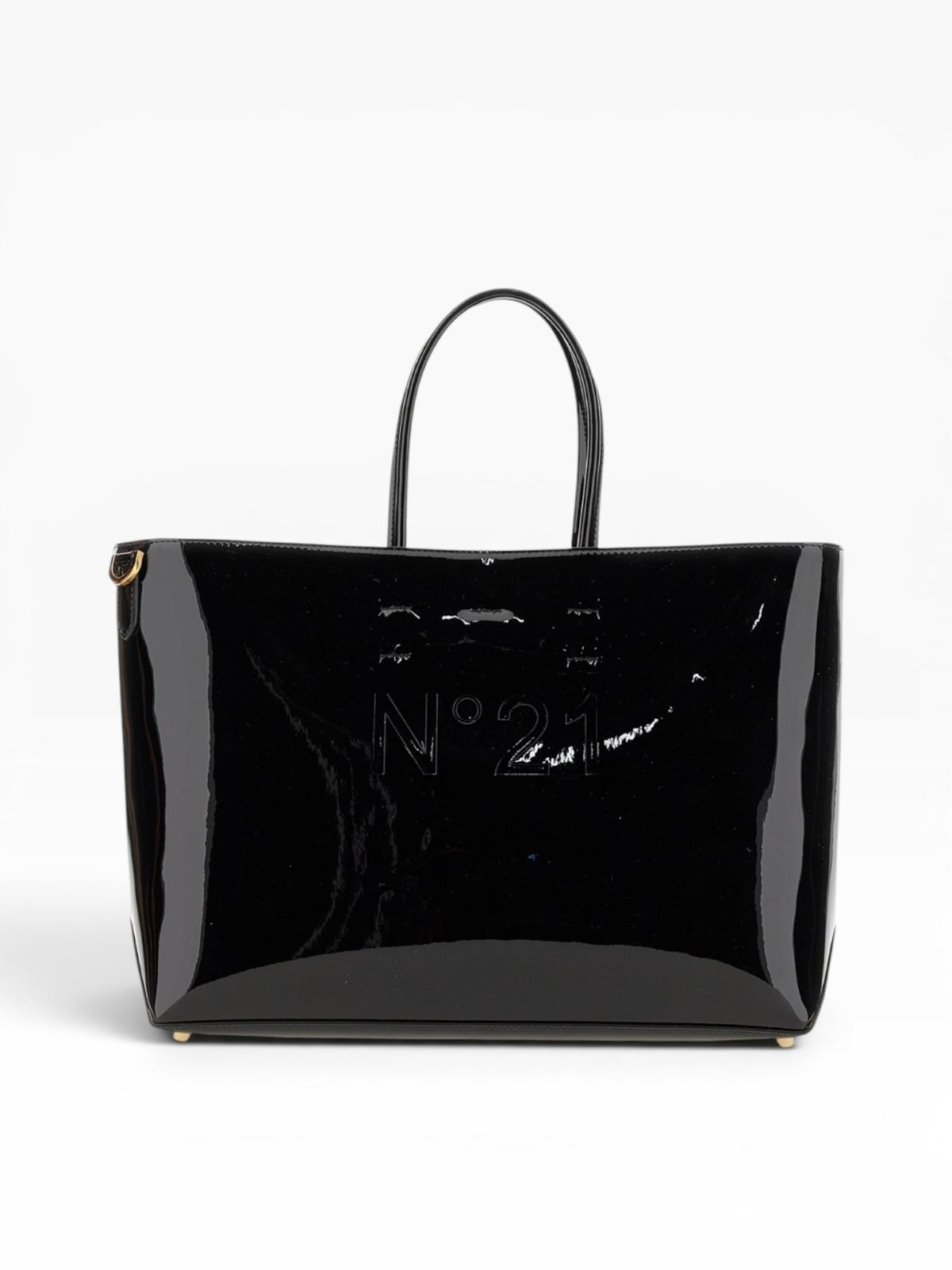 Borsa Donna "N°21" TOTE SHOPPER GRANDE PELLE VERNICE NERO
