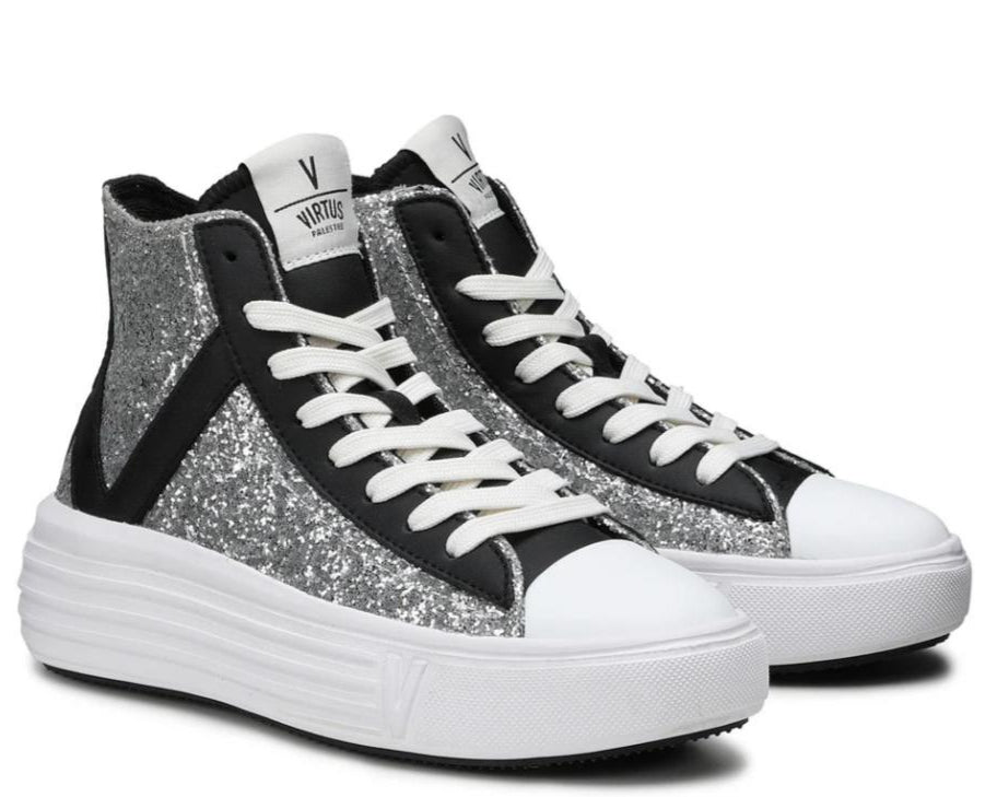Sneakers Donna “VIRTUS PALESTRE” Venus Glitter/Leather Argento/Nero