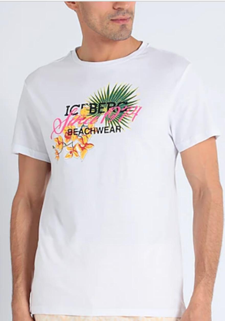 T-SHIRT UOMO  “ICEBERG” FLOWER  WHITE/BIANCO ICE3MTS02