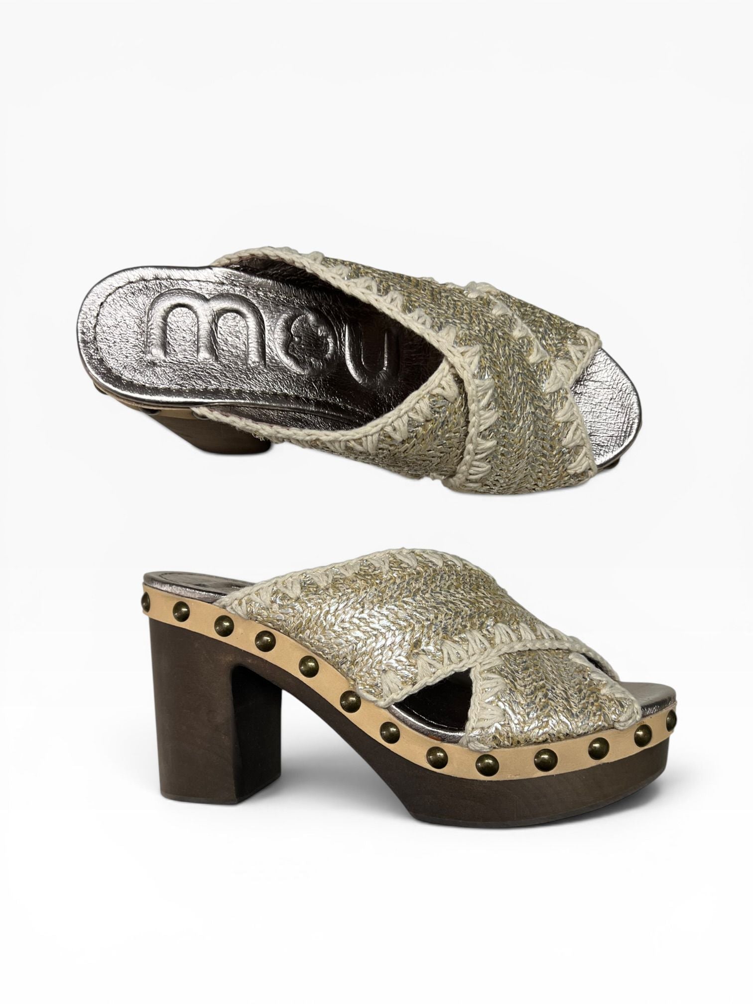 Sandali Tacco Plateau Donna "MOU" MU.HIGHWOODSIN SILWO Beige/Oro