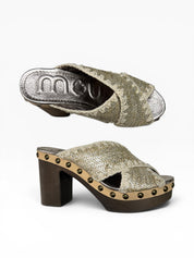 Sandali Tacco Plateau Donna "MOU" MU.HIGHWOODSIN SILWO Beige/Oro