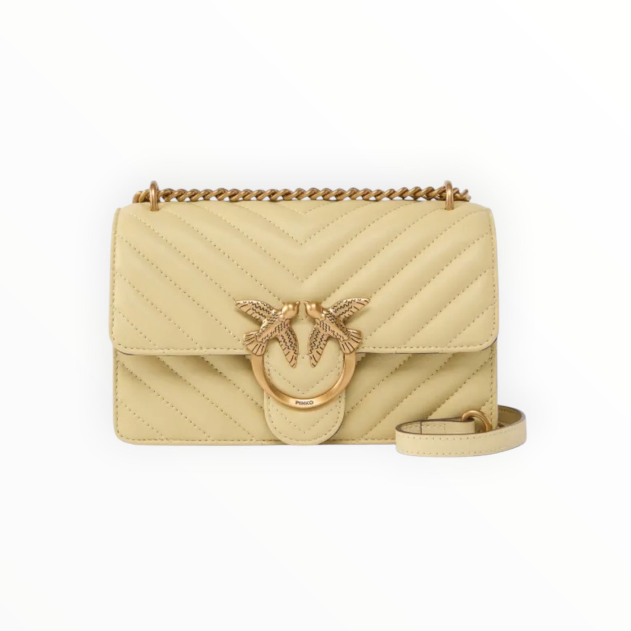 BORSA DONNA “PINKO ” LOVE BAG CLASSIC CHEVRON A14Q C08Q PELLE GIALLO VANIGLIA